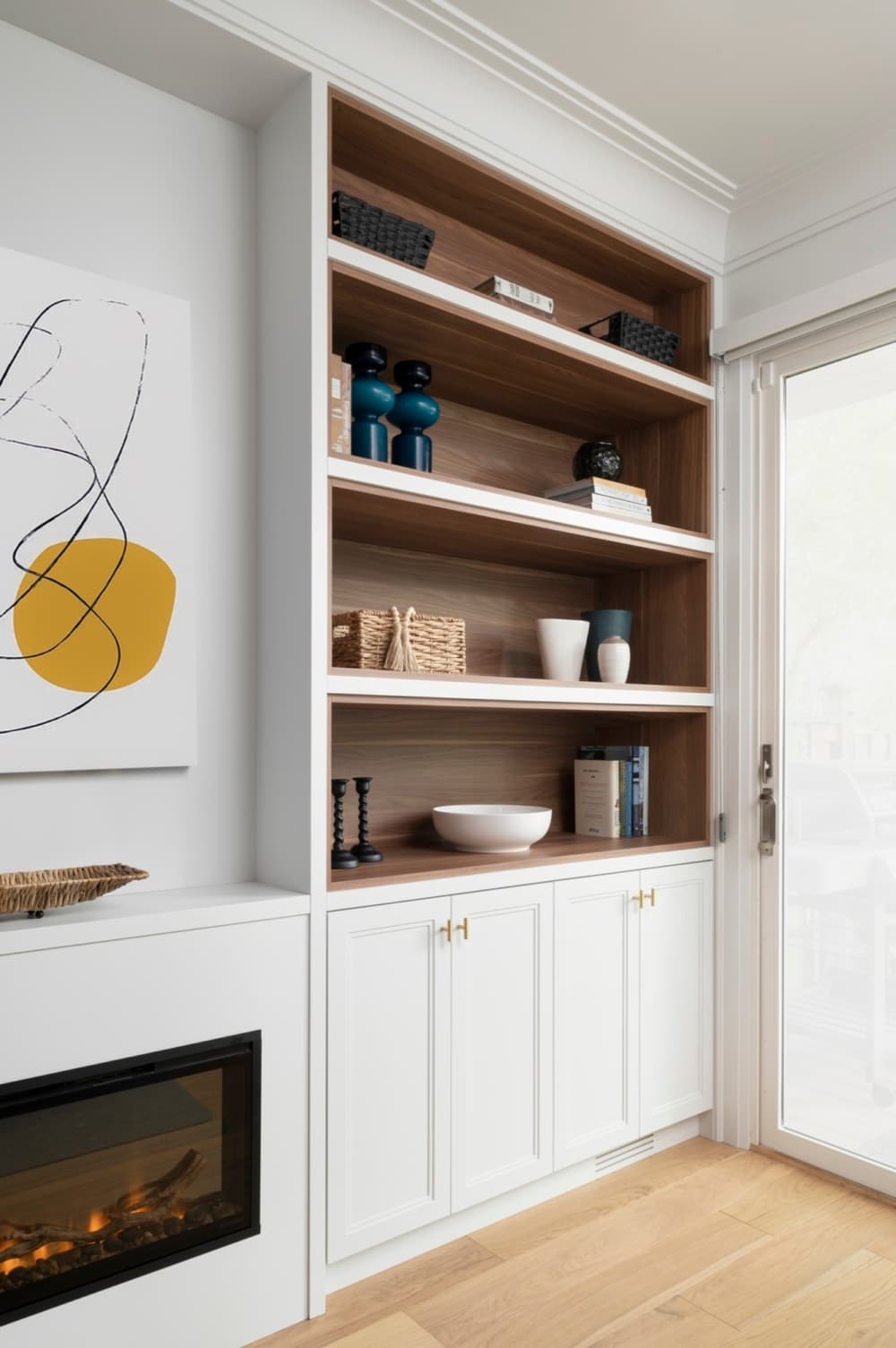 Boulton interior living room fireplace and cabinetry